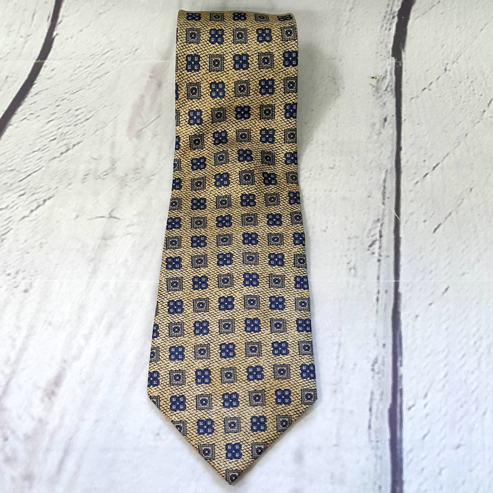 2/$15 Cambridge Classics yellow and blue silk geo tie
